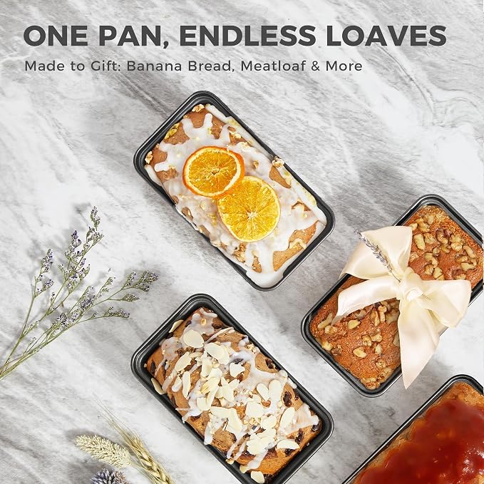 3 Pack Nonstick Mini Loaf Pans, 6 x 3.3 x 2 Inch Small Bread Pans for Homemade Bread, Tiny Banana Baking Tins with Diamond Texture, Non-toxic Mini Meatloaf Pans Set, Dark Gray