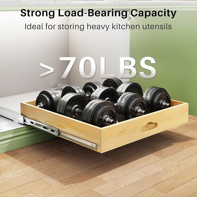 Pull Out Cabinet Organizer, Soft Close Wooden Slide Out Drawers for Pots and Pans, Full-extension Roll Out Shelves for Kitchen Cabinets, Pantry Organization, Bottom & Side Mount(21"W X 21"D x 3.4''H)