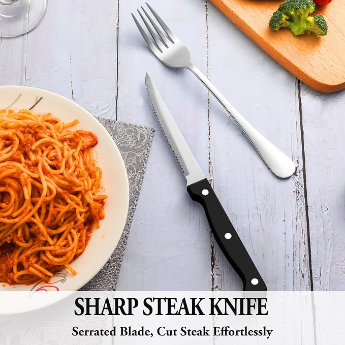36 Pcs Silverware Set with Steak Knives for 6, Stainless Steel Flatware Set, Mirror Polished Cutlery Utensil Sets, Home Kitchen Eating Tableware Sets, Dishwasher Safe