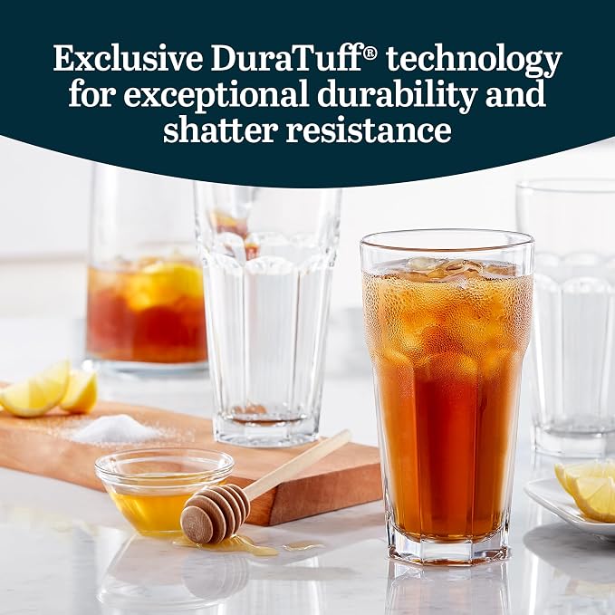 Libbey Gibraltar DuraTuff Drinking Glass Drinking Cup Set, Iconic Heavy Base Bar Glassware Thick Drinking Glasses Set of 12, 22-Ounce Iced Tea Glasses