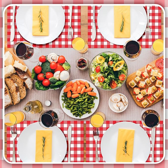 100 Pcs Checkered Paper Placemats Birthday Party Supplies Disposable Placemats for Kids Baby Shower Men Party Decorations Favors 11 x 17 Inch(Red, White)