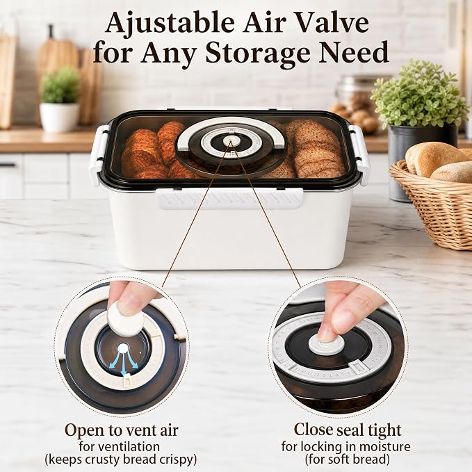 Bread Storage Stainless Steel Bread Box for Homemade Bread Airtight,Beige | 304 Stainless Steel;Airtight;Date Dial;5800ML Large Capacity (13.0 × 7.1 × 5.7 in);Dishwasher Safe;Portable Handle;Leak-Proof