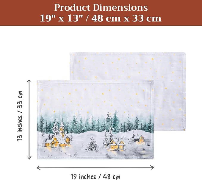 Maison d' Hermine Placemats Set of 4 Reusable 100% Cotton (13"x19") | Cloth Place Mats Washable Table Mats for Kitchen Dining Party Wedding Hotel Home Thanksgiving Christmas - Neige de Noel