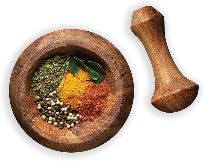 Ironwood Gourmet Olmec Mortar and Pestle, Acacia Wood | Easily Grind Spices & Herbs | Add Flavor To Your Meals | Beautiful Acacia Wood Pestle & Mortar | Cooking Mortar & Pestle Set