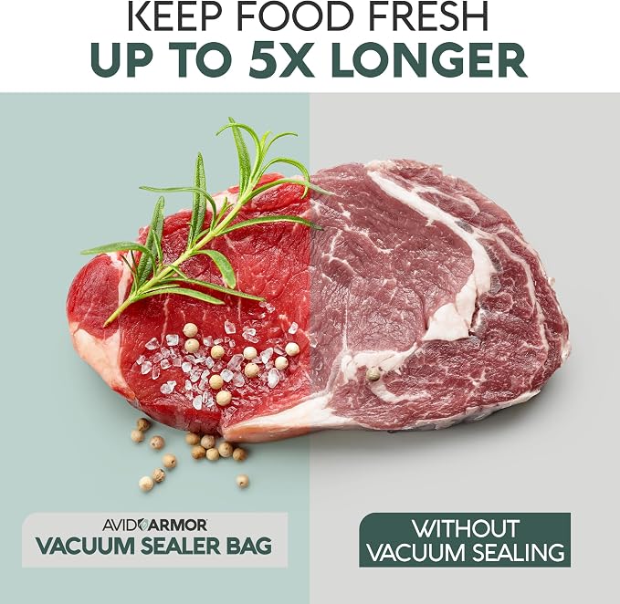 Avid Armor Food Vacuum Sealer Bags – 100-Pack, 8x12” Quart Freezer Bags | Clear Food Storage Bags with Deep Embossed Airtight Suction – Heat Resistant, Non-BPA Meal Prep Bags with Easy Tear Notch