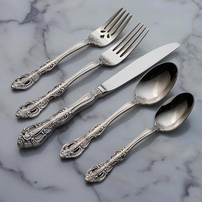 Oneida Michelangelo 5-Piece 18/10 Silverware Set for 1, Flatware | silver, dishwasher safe | includes knives, forks, and spoons | heavy duty, cutlery set, utensil set, wedding silverware