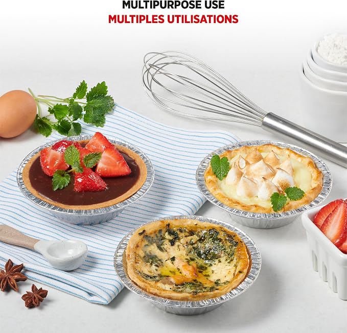 Starfrit 50-Pack 5" Aluminum Tart Plates, Disposable, Oven & Freezer Safe | Ideal for tarts & pot pies. 5" individual size. 50 pans. Oven, freezer & air fryer safe. Recyclable. Made in Canada.