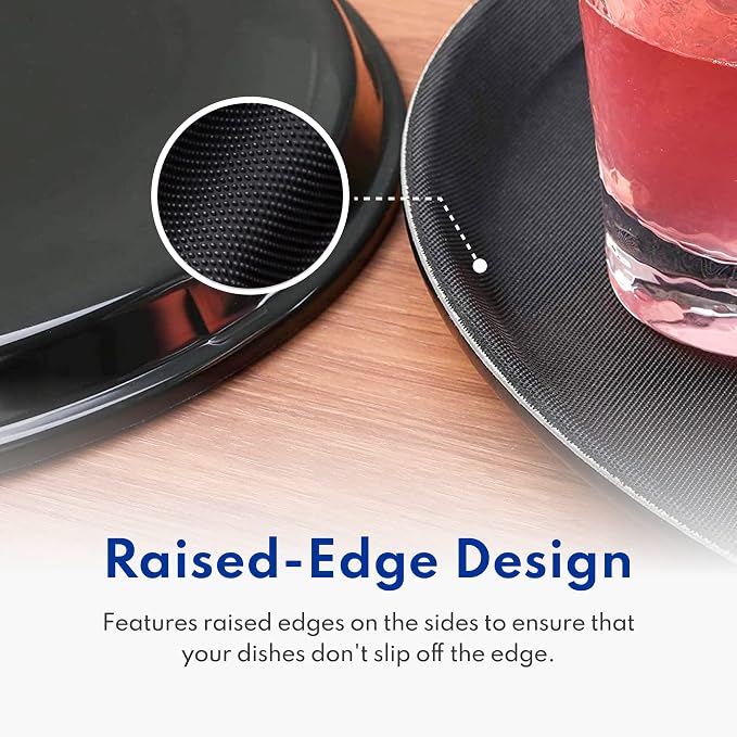 New Star Foodservice Restaurant Grade Non-Slip Serving Tray, 16 Inch Round Black Plastic Tray with Rubber-Lined Surface, Bar, Catering, Restaurant, and Foodservice Tray