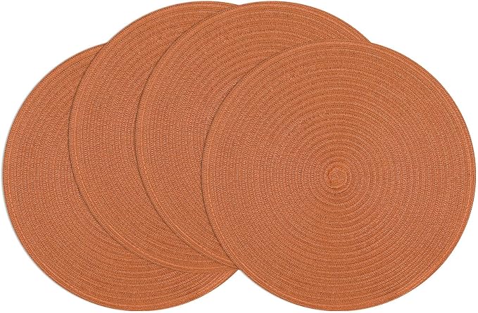 SHACOS Round Placemats Set of 4 for Dining Table 15 inch Round Braided Fall Placemats Washable Kitchen Table Mats Home Decor, Dark Orange