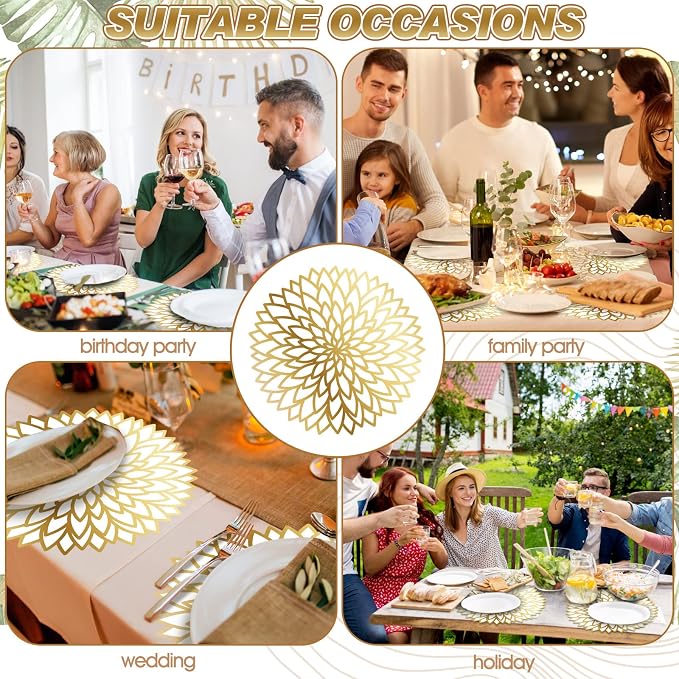 Sinmoe 100 Pcs Disposable Paper Placemats Bulk,Gold,Gradient | Paper Charger Place Mat Party Charger Plates Table Place Mats for Dinner Wedding Birthday Baby Shower Spring Dining Tableware