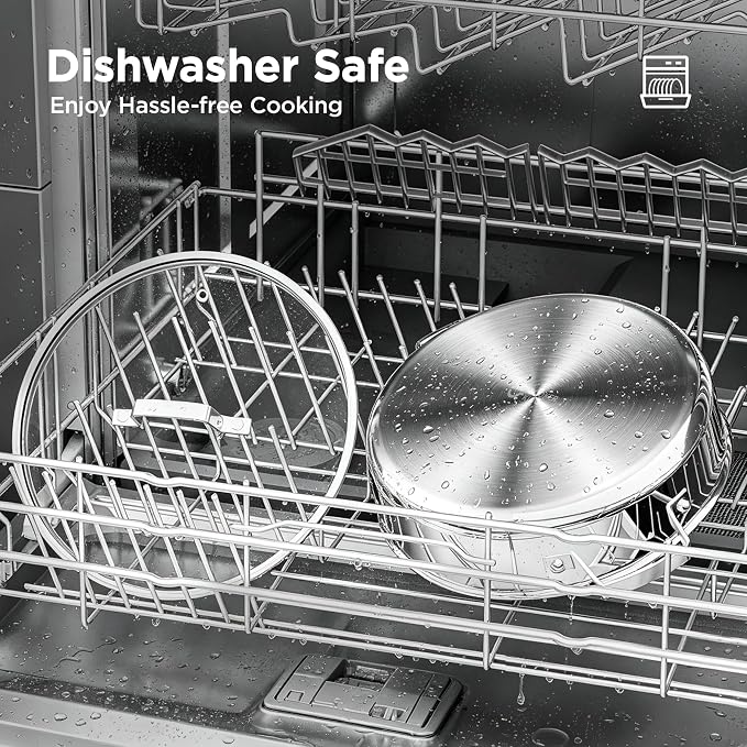 COOKER KING 5Qt Sauté Pan w/Lid, Stainless Steel Braiser, Chicken fryer | Non-Toxic Uncoated Pot, Dishwasher & Oven Safe, Induction Ready, Dual Cool Handle, 3-Ply Clad for Fast Heat