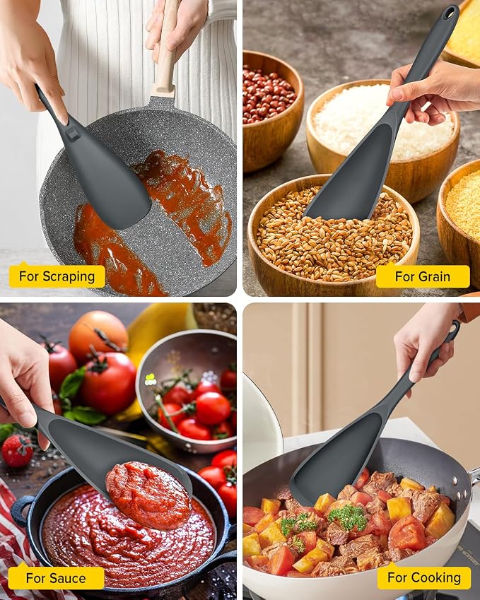 Pack of 2 Cooking Spoons for Non Stick Cookware, Multifunction Spatula Spoon BPA-Free, One-Piece Design, Suitable for Scooping, Scraping, Serving and Mixing (GRAY-GRAY)
