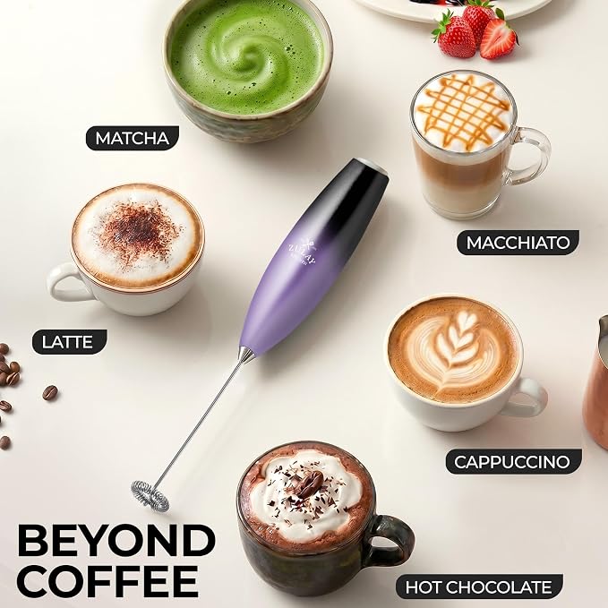 Zulay Powerful Milk Frother for Coffee with Upgraded Titanium Motor - Handheld Electric Whisk, Milk Foamer, Mini Mixer & Coffee Blender for Frappe, Latte, Matcha, No Stand - Mystic Galaxy