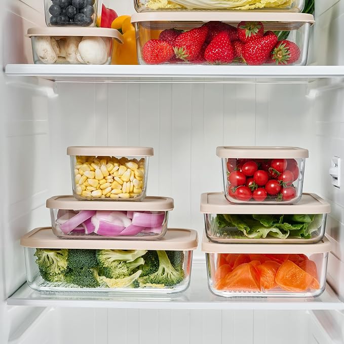Glass Food Storage Containers with Lids — 8 Piece — 57.5 oz Glass with BPA-Free Leakproof Stackable Lids — Microwave, Oven & Dishwasher Safe — Ideal for Meal Prep & More - Cashew Cream