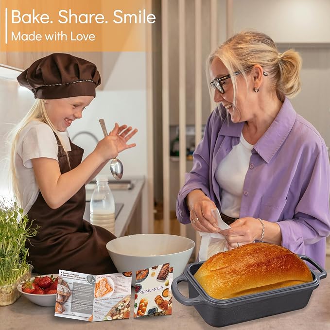 GRMImosa Cast Iron Loaf Pan with Lid, Pre-Seasoned 9x5" Sourdough Pan | Cast Iron Loaf Pan with Lid, Heavy-duty 9x5 Inch Baking Pan for Sourdough Bread, 2-in-1 Design, Even Heat Distribution, Black