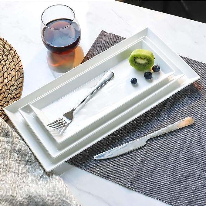 Sweese Serving Platter, 15.5/13.8/11.7 Inch Rectangle Porcelain Serving Trays, Serving Dishes for Entertaining, White Platters for Serving Food Party, Turkey Platter for Thanksgiving, Set of 3