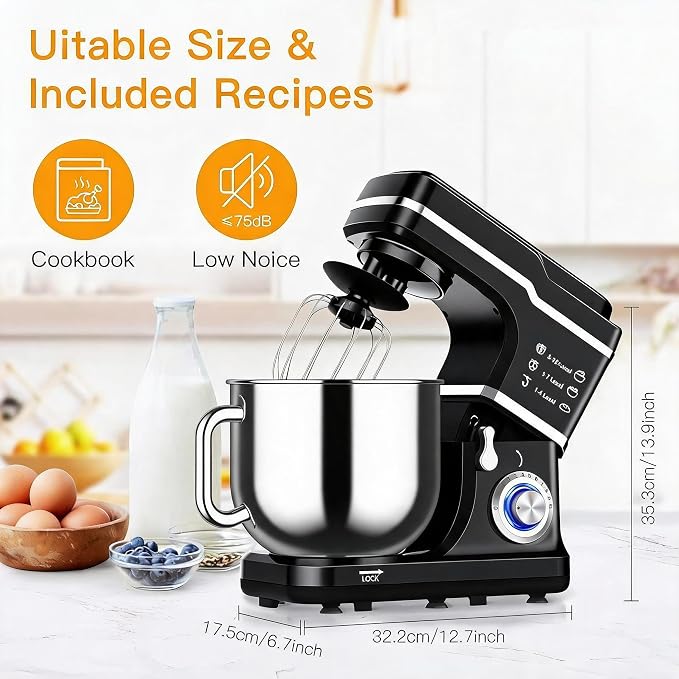 Stand Mixer Dough Mixer 7QT 660W 10-Speed Tilt-Head Dough Mixer, Electric Kitchen Mixer with Stainless Bowl, Hook, Whisk, Beater & Splash Guard, Black (black)