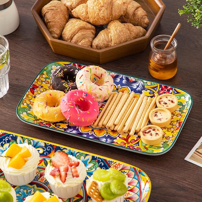vancasso Serving Platters Set of 3, 16"/14"/12" In Rectangular Trays Retro | Ceramic Serving Dish for Entertaining Food, Microwave & Dishwasher Safe