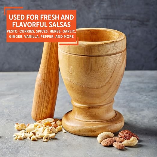 IMUSA USA LIS-005W Jumbo Mortar with Pestle, Wood | Versatile for Garlic and More