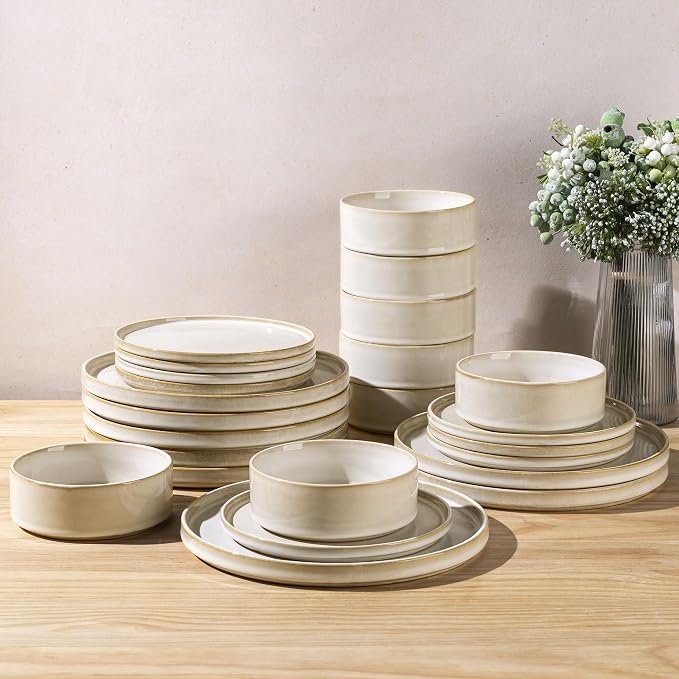 AmorArc Ceramic Dinnerware Sets for 8,24 Piece Plates and Bowls Sets Dishes | Stoneware Handmade Reactive Glaze Dishes Set | Highly Chip and Crack Resistant | Dishwasher & Microwave Safe