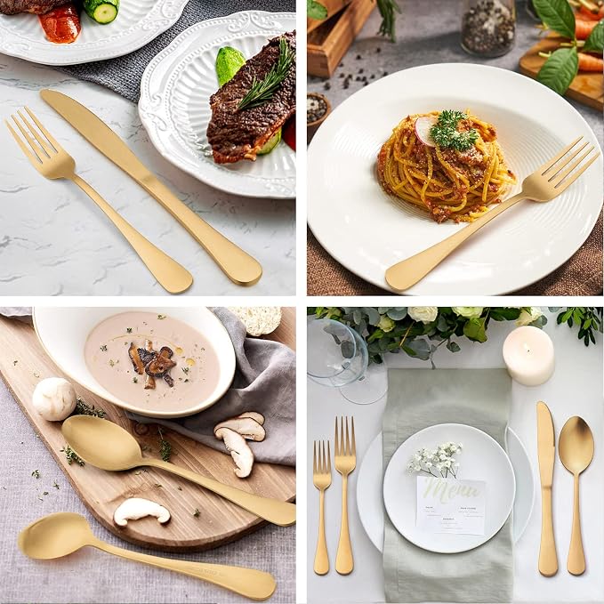 LIANYU 30 Piece Gold Silverware Set, Stainless Steel Gold Cutlery Set for 6 | Fancy Kitchen Utensil Flatware, Home Restaurant Party Tableware, Satin Finish, Dishwasher Safe