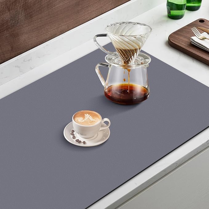 Coffee Mat Super Absorbent Dish Drying Mat Coffee Bar Mat 17"x 30", Grey | Match with Coffee Machine Accessories Large Drying Mats for Kitchen Counter