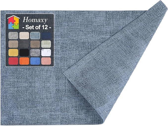 Homaxy PU Faux Leather Placemats for Dining Table, Set of 12, Blue | Waterproof Wipeable Washable Table Mats, Easy to Clean Anti-Slip Place Mats, 11.8" x 17"