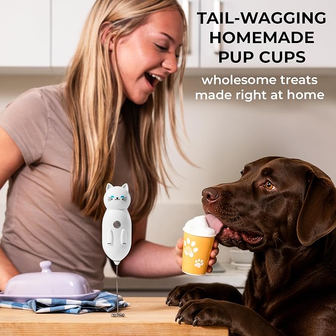 Zulay Kitchen Cat Milk Frother Wand – Cutesy Frother, Meet Your New Frothing Buddy Luna The Cat, Adoption Papers and Stickers Included, Purrr-fect for Lattes, Cappuccino & Matcha – White