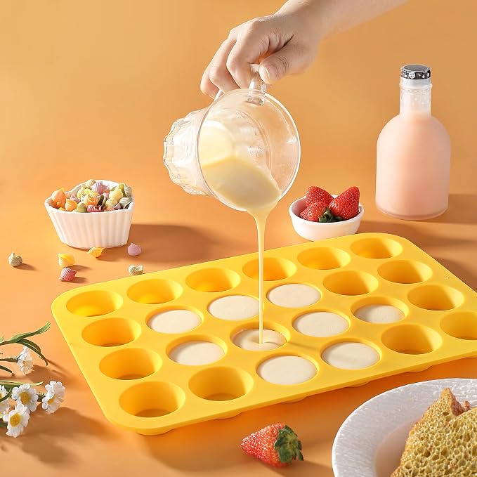 2PCS Silicone Mini Muffin Cupcake Pan, Kaloo Nonstick 24 Cups Silicone Muffin Pans for Baking, Great for Muffin, Cakes, Tart, Bread, Dishwasher Safe (Stylish Orange + Yellow, 24 Cups Each)