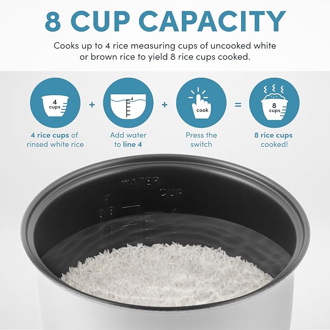 Aroma Housewares 8-Cup (Cooked) (4-Cup UNCOOKED) Digital Rice Cooker and Food Steamer (ARC-914D),White