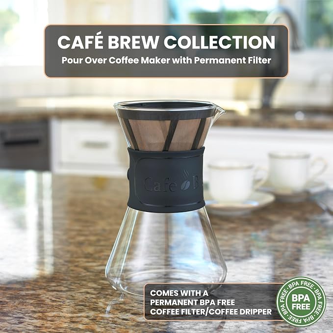 Café Brew 8-Cup Glass Pour Over Coffee Maker with Permanent Filter | Brew rich, handcrafted coffee with heat-resistant borosilicate glass and a reusable BPA-free permanent filter.