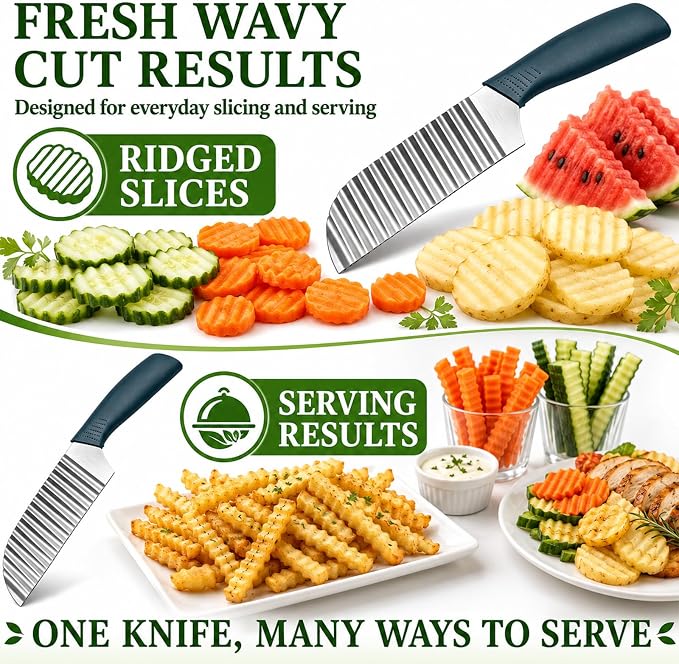 Suuker Crinkle Cut, Stainless Steel Wave Cutter | Ergonomic Handle, For Veggies, Potato, French Fry, For Cucumber, Carrot, Fruit, Wave Chopper