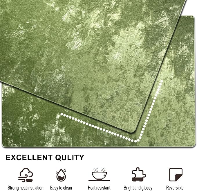 Faux Leather Placemats Set of 6, 11.8"x17.7", Forest Green | Reversible Table Mats, Waterproof, Stain & Heat Resistant, Easy Clean for Dining, Gatherings, Outdoor