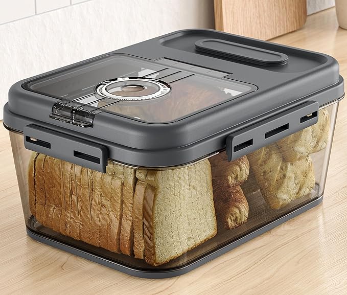 Olimingse Bread Box For Kitchen Countertop, Airtight Bread Storage Container, Bread Container For Homemade Breads, Cookies, And Cake, Grey Bread Keeper