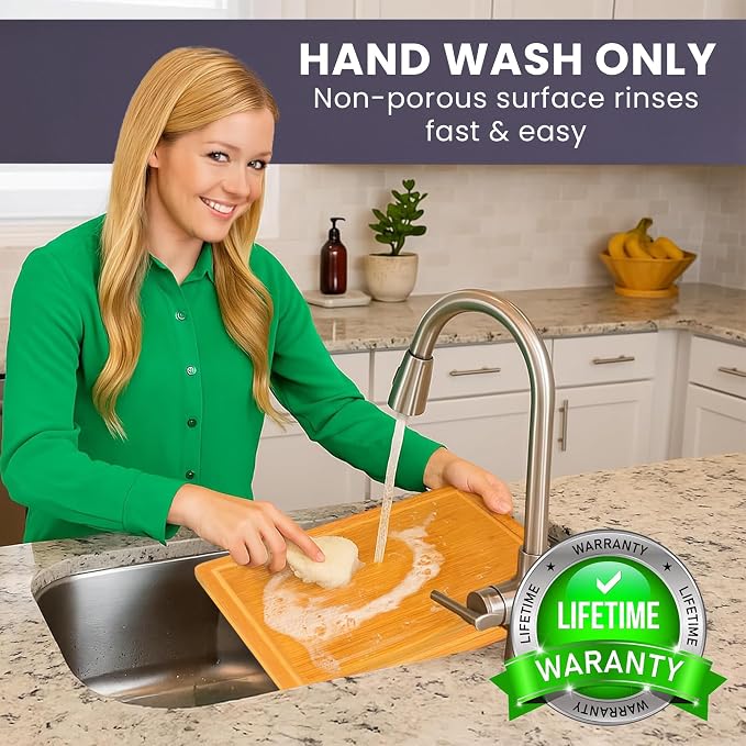 Extra Large Bamboo Cutting Board Featuring 18 Inch Wood Cutting Boards for Kitchen with Glue-Free Surface™ – Non-Toxic Wooden Chopping Boards, FSC-Certified, Durable Carving Boards - Rectangle