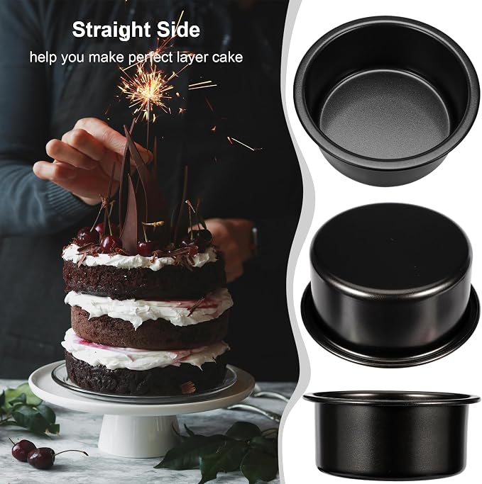 4 Inch & 6 Inch Cake Pans Set of 2, Nonstick Carbon Steel Round Cake Pans | Smash Small Cake Pans for Birthday Wedding Baking Layer Cake , Non Toxic Coating & Straight Side, Easy Clean & Easy Release