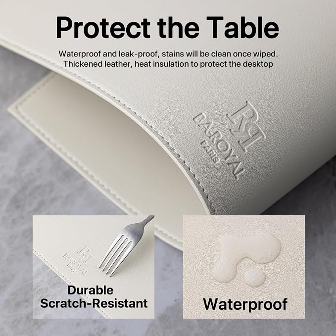 Baroyal Faux Leather Placemats Set of 4 Vinyl Washable Wipeable Table Mats for Kitchen Dining Table Heat Resistant Waterproof Modern Indoor/Outdoor Placemats Non-Slip Easy Clean Place Mats-Cream White