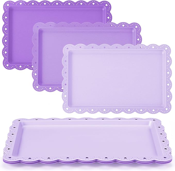 3 Pcs Purple Serving Trays Plastic Platters Dessert Cupcake Holder Party Supplies 14.4 x 9.3 Inches Rectangular Cookie Snack Display Tray for Wedding Restaurant