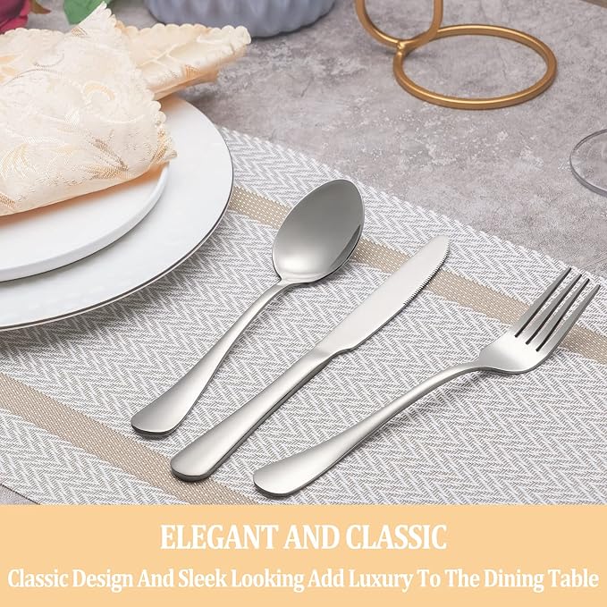 30 Pcs Silverware Set Service for 6,Premium Stainless Steel Flatware Set,Mirror Polished Cutlery Utensil Sets,Durable Kitchen Eating Tableware Sets,Include Fork Knife Spoon,Dishwasher Safe