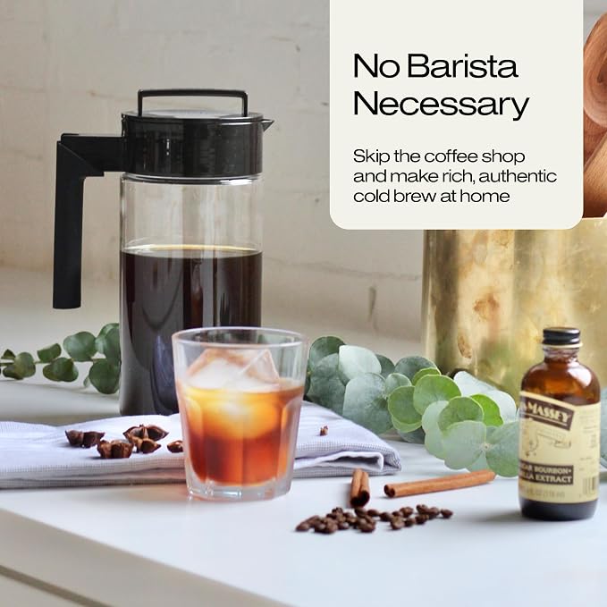 Takeya Deluxe Cold Brew Coffee Maker-BPA-Free Tritan Pitcher with Airtight Leakproof Lid,Silicone Grip Handle,Fine-Mesh Filter-Shatter-Proof,Dishwasher Safe,Made in USA-2 Quart/Black,(Pack of 4)