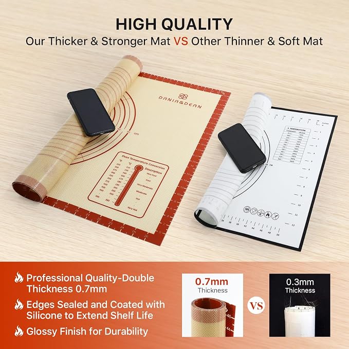DANIA & DEAN 36"x24" Extra Thick Silicone Baking Mat for Pastry and Bread | Non-Slip & Non-Stick Mat with Measurements, for Pizza, Pie Crust, Dough Rolling, Pasta & Sourdough, Reusable Counter Sheet