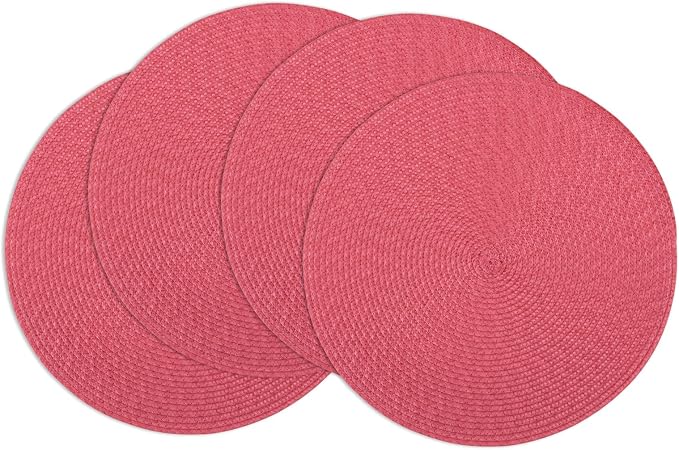 Winknowl Round Braided Placemats Set of 4 Washable Woven Heat Resistant Table Mats for Kitchen Dining Tables 15 inch Round Place Mats (Red,4pcs)
