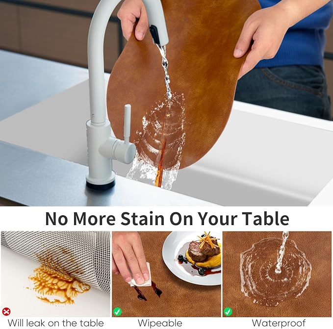 ADRIMER Placemats, Heat Resistant Oval Placemats Set of 8 Washable 12 x 17 Inch, Waterproof Table Mats, Wipeable Pu Place Mats for Kitchen, Dining Room, Turmeric Brown