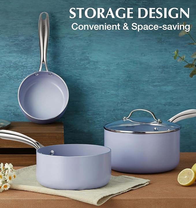 KOCH SYSTEME CS 4 QT Saucepan with Lid, 4 Quart Nonstick Ceramic Sauce pan with Stainless Steel Handle, Non-Toxic Cooking Pot, Induction Pot, Oven Safe, Compatible for All Stove Top, Gradient Purple