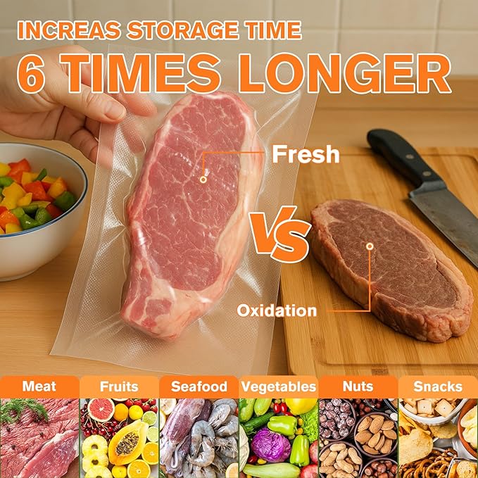 FUNFERY 100 Precut Gallon 11" x 16" BPA-Free Vacuum Sealer Bags for Food | Commercial-Grade Bags for Long-Term Food Storage, Microwave, Boiling, Sous Vide and Refrigerator Storage