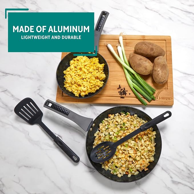 MIRRO 4 Piece Ceramic Nonstick Fry Pan Set with Utensils Black Cookware Set