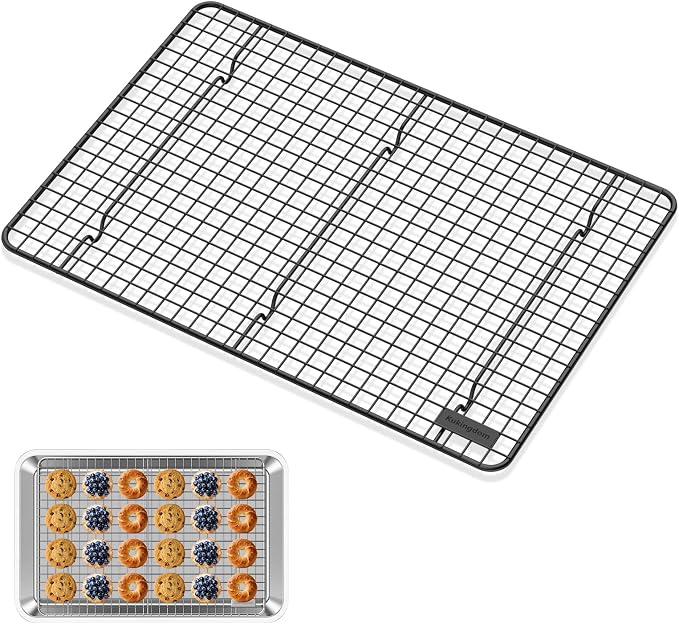Cooling Rack,Heavy Duty 16.5'' x 11.8'' Wire Rack for Cooking and Baking | Fits Half Sheet Pans,Dense Cross-Hatched Grid,Thick Frame,for Baking Cookies,Cakes,Bread,Roasting and Oven Cooking-Black