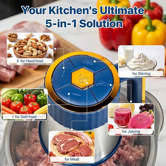 20 Cups Large Capacity Food Processor,5 Speed Electric Meat Grinder Vegetable Chopper,500W Powerful Motor 6 Bi-Level Blade Meat mincer for Vegetable, Nuts, Onion, Garlic with 304 Stainless Steel Bowl