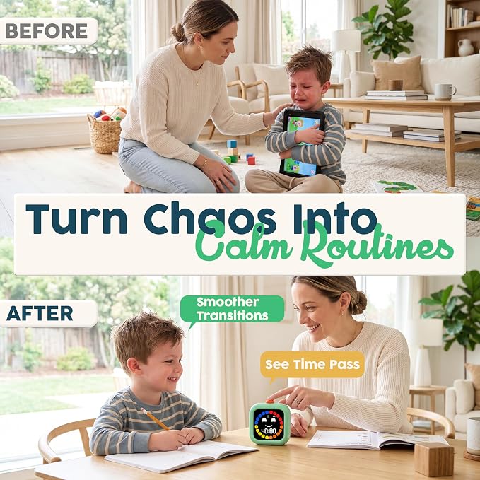 Digital Visual Timer for Kids - Calmer Routines & Transitions | Silent, Rechargeable, 99-Min Clock, Alarm, Countdown & Count-up; For Classroom, Home & Therapy - Builds Focus & Independence