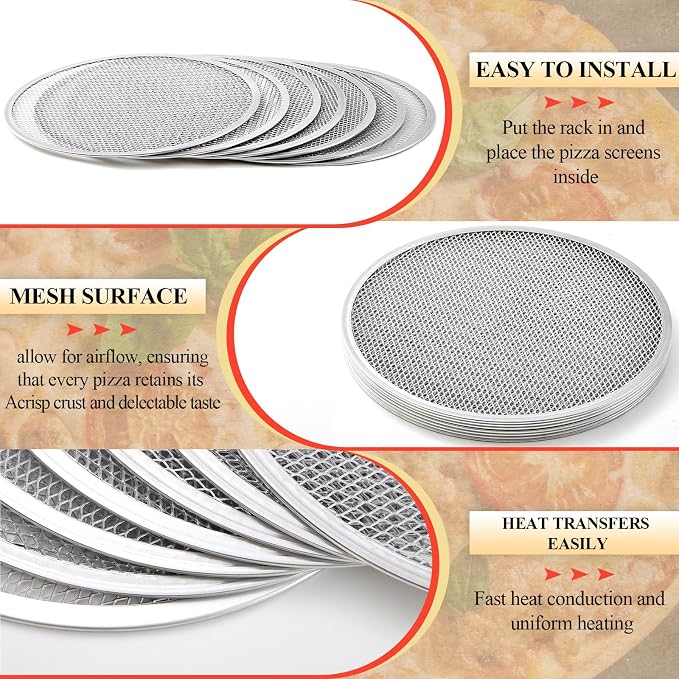 Honeydak 7-Slot Folding Pizza Pan Rack with 7 14-Inch Pizza Baking Screens for Compact Convenient and Easy Storage, Home Restaurant